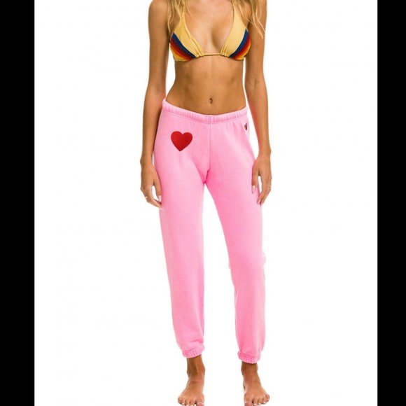 ❤️Aviator Nation Heart Embroidered Sweatpants HTF NWOT $225 - Picture 1 of 6